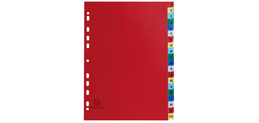 Intercalaires imprimés alphabétiques PP couleurs 12/100 AZ - A4 - Couleurs assorties