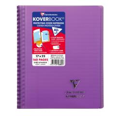 Cahier reliure intégrale enveloppante Koverbook 17x22cm 160 pages ligné + marge couverture polypropylène transparent - Violet
