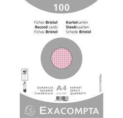 Pak 100 steekkaarten bristol in folie - geruit 5x5 niet geperforeerd 210x297mm - Roze