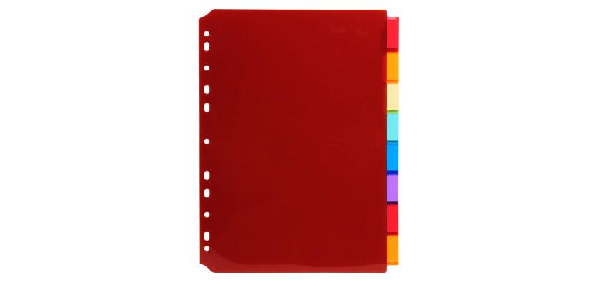 Intercalaires PP transparent couleurs avec porte étiquette A4 8 positions - Couleurs assorties