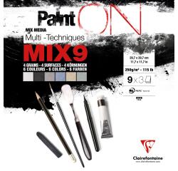 PaintON Mix 9 bloc collé 27F 29,7x29,7cm 250g assorti 9x3F