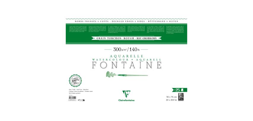 Clairefontaine Fontaine Deckle Edge Watercolour Sheets - 56 x 76cm - 25 Sheets - 300gsm - Rough Grain