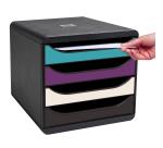 Module de classement Big Box 4 tiroirs Titane - Couleurs assorties