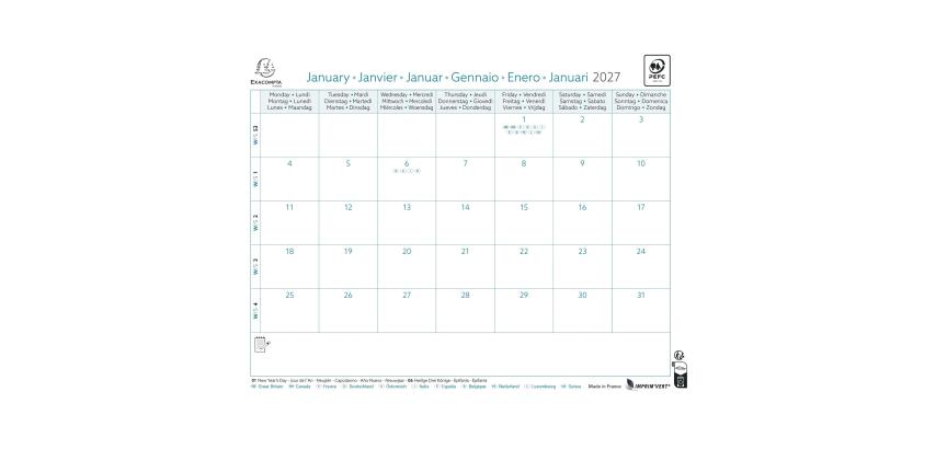 Calendrier Bloc mensuel EasyCal avec feuillets détachables 18 x 24 cm sans support 2027