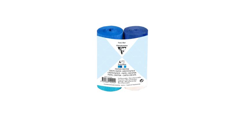 PAPIER CREPON IGNIFUGE, 4 bandes au format 5cmx10m - Assortiment bleu