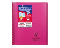 Cahier reliure intégrale enveloppante Koverbook 17x22cm 160 pages ligné + marge couverture polypropylène transparent - Rose