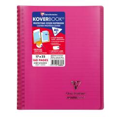 Cahier reliure intégrale enveloppante Koverbook 17x22cm 160 pages ligné + marge couverture polypropylène transparent - Rose