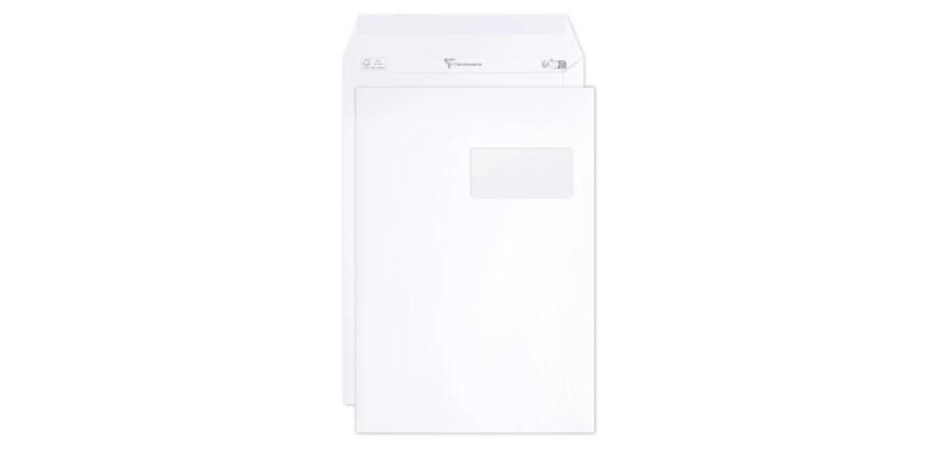 Schachtel mit 250 Weißen Umschlägen C4-229x324 mm - Selbstklebend -120g/m2- Kristallpapierfenster 50x100 (Position 50/20) - Weiß