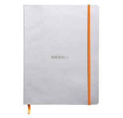 Rhodiarama softcover notitieboek 19x25 cm, 80 blad gestippeld ivoorkleurig papier van 90g, sluiting met elastiek - Zilver