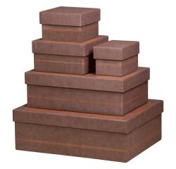 Rhodiarama set 5 boîtes gigognes simili cuir italien 44x34x16 cm - Chocolat