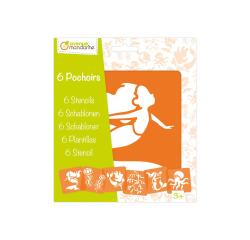 Set de 6 pochoirs enfants, Sirènes et créatures marines - Orange