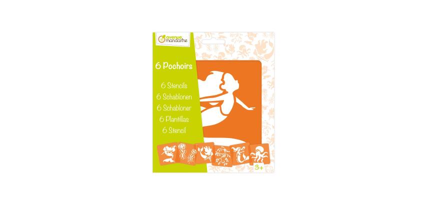 Set de 6 pochoirs enfants, Sirènes et créatures marines - Orange