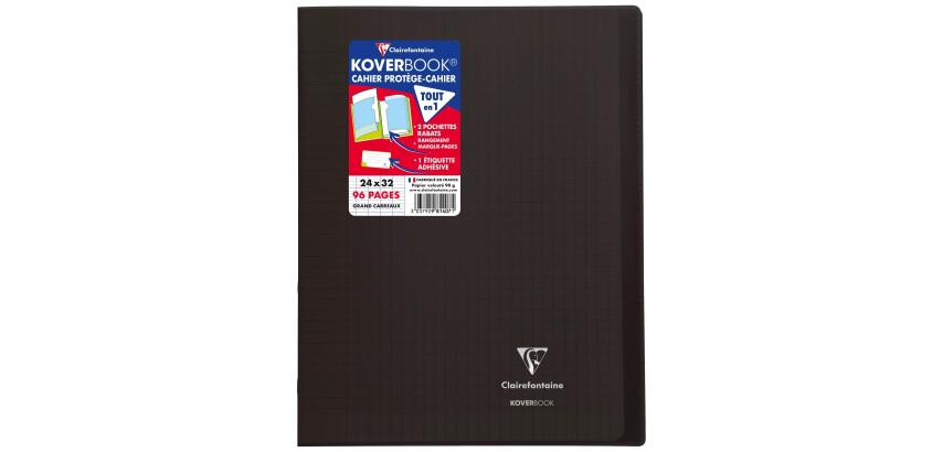Cahier piqué Koverbook 24x32cm 96 pages grands carreaux couverture polypropylène transparent
