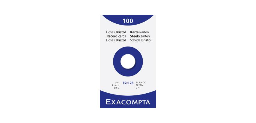 Estuche Exacompta de 100 fichas Exacompta cartulina Bristol - liso sin taladro 75x125mm - Blanco