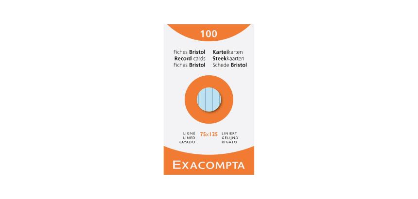 Exacompta Pack 100 Record Card 7.5x12.5cm Lined Ast - Assorted colours