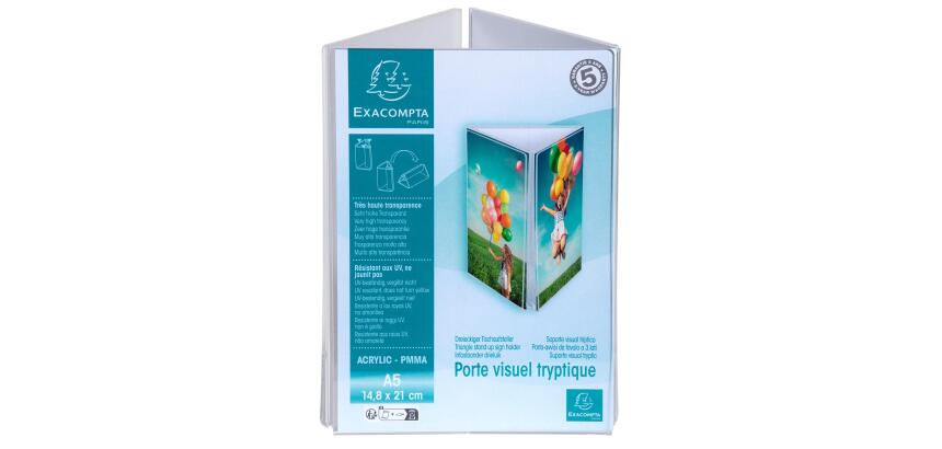 Triangle Stand up sign holder A5 portrait Office - Crystal