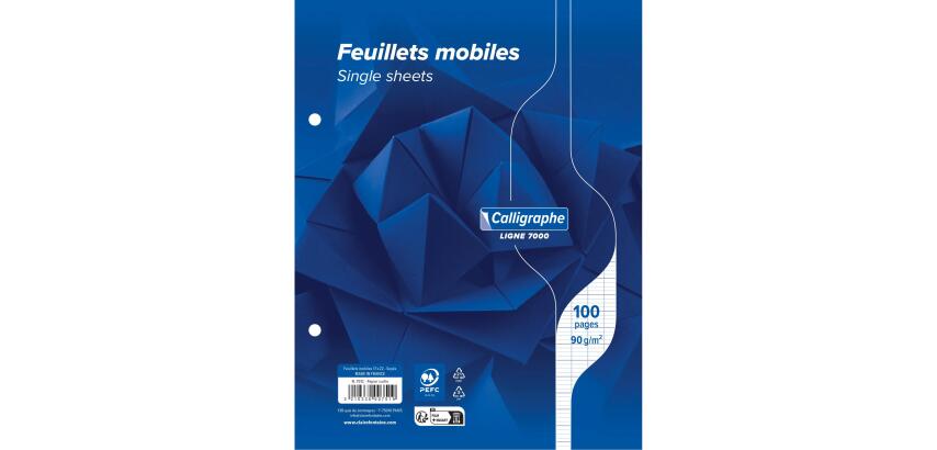 Clairefontaine Loose-Leaf Sheets, Ligne 7000, Seyes, 17x22cm 50 Sheets, 90g, White
