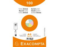 Pack of 100 film-wrapped index cards - Unperforated lined Bristol 148x210mm - Assorted colours