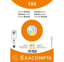 Pak van 100 fiches onder folie - Bristol gelijnd niet geperforeerd 148 x 210 mm - assortiment kleuren