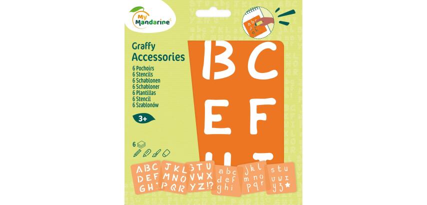 Set of 6 children's stencils, Alphabet - Orange|