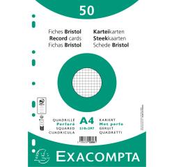 Paquete de 50 fichas Exacompta cartulina Bristol retractil cuadricula 5x5 taladro A4 - Blanco