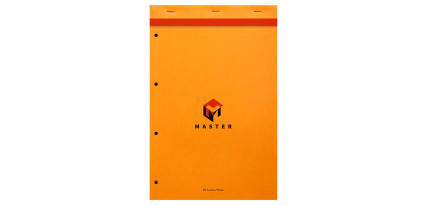 Bloc de bureau Master agrafé en-tête A4+ 80 feuilles petits carreaux 80 g - Orange