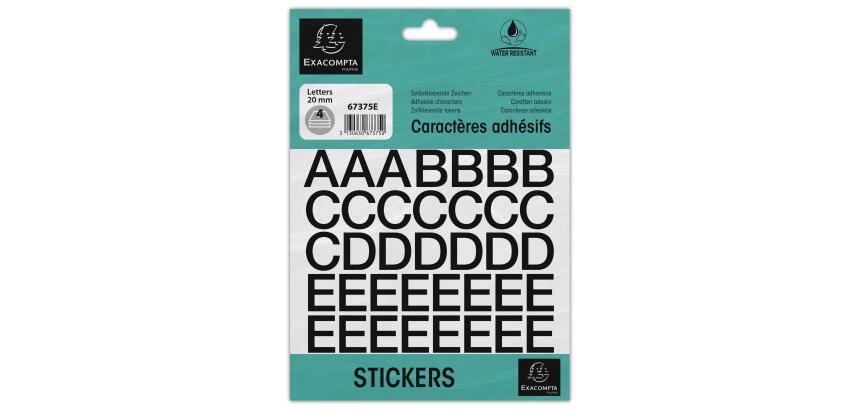 Exacompta, Packung mit selbstklebenden, schwarzen Buchstaben A-Z 20 mm - Schwarz