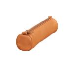 Small round leather pencil case Age Bag 18.5xØ4 cm - Tobacco