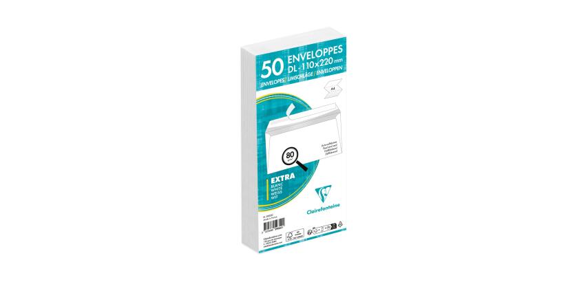 Paquet de 50 Enveloppes Blanches DL-110x220mm - Auto-Adhésives - 80g/m2 - Blanc