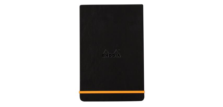 Rhodiarama Webnotepad rembordé rigide A5 192 pages ligné microperforé papier ivoire 90g fermeture élastique - Noir