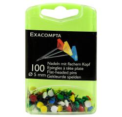 Doos met 100 prikbordspelden met platte kop effen - punthoogte 8mm - 5mm diameter