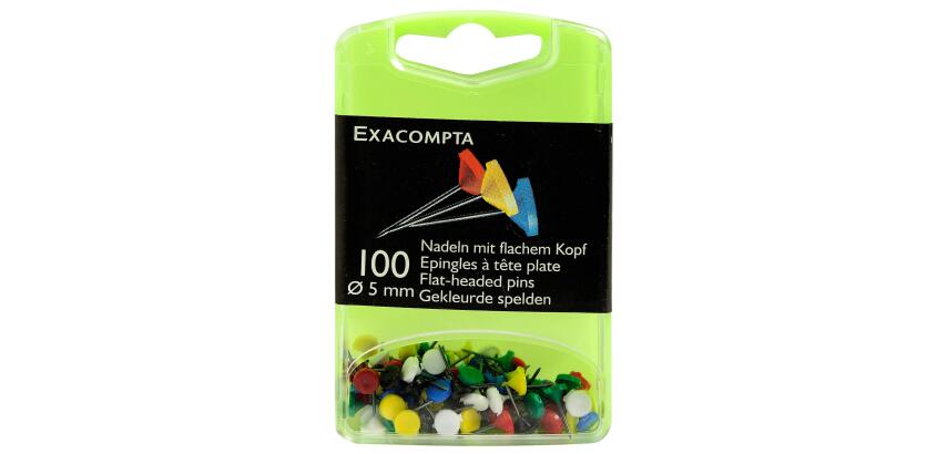 Blisterbox mit 100 Stück Flachkopfnadeln, Ø5mm, Spitze 8mm