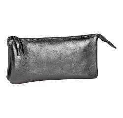 Große, flache Tasche aus Leder Cuirisé TM mit 2 Fächern 22x11cm - Graphitgrau
