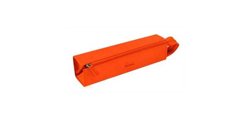 Rhodiarama trousse plumier simili cuir italien 23x5x5 cm - Tangerine