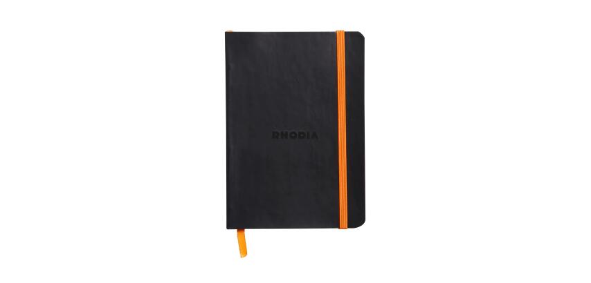 Rhodiarama carnet souple A6 144 pages dot papier ivoire 90g fermeture élastique - Noir