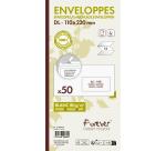 Paquet de 50 Enveloppes Forever 100% Recyclé DL-110x220mm 80g Auto-Adhésives - 80g/m2 - Fenêtre Papier Cristal 45x100 (position 20/20) - Blanc