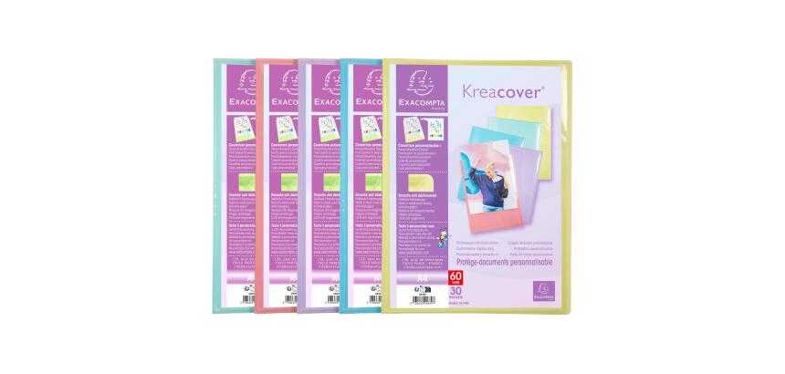 Protège-documents en polypropylène Kreacover Pastel 60 vues - A4 - Couleurs assorties