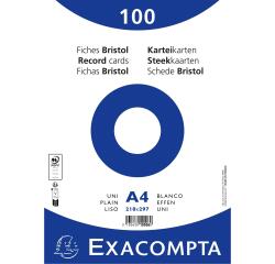 Paquete 100 fichas Exacompta cartulina Bristol retractil - liso sin taladro A4 - Blanco