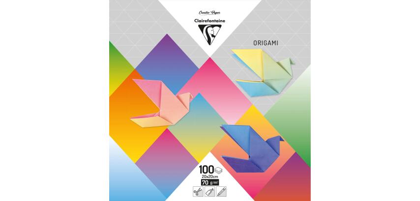 ORIGAMI, Pochette de 100 feuilles 70g/m2 au format 20x20cm - Multicolore
