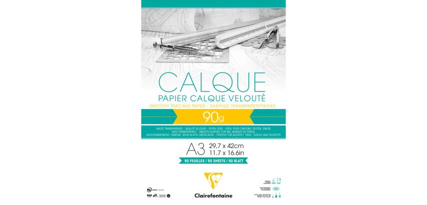 Blok kalkpapier 50 blad 90/95g A3 (29,7x42cm).