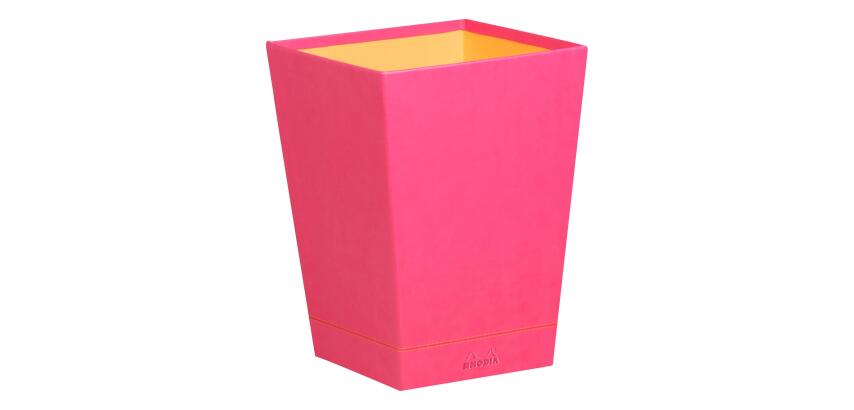 Rhodiarama corbeille à papier simili cuir italien 27x27x32 cm - Framboise