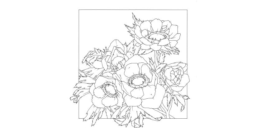 100% silk square - 90x90cm Anemones - White