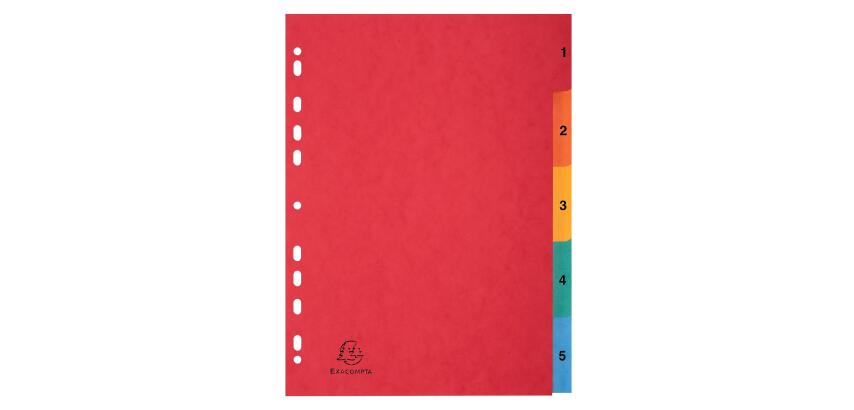 Intercalaires carte lustrée avec onglets imprimés numériques - 5 positions - A4 - Couleurs assorties