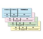 Bloc tombola 100 feuillets numérotés de 3 volets - Format 4,8x15 cm - Couleurs assorties