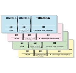 Bloc tombola 100 feuillets numérotés de 3 volets - Format 4,8x15 cm - Couleurs assorties