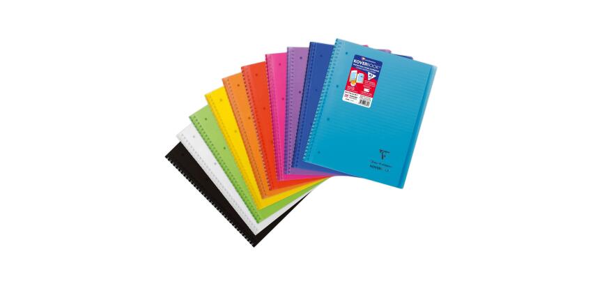 Cahier reliure intégrale enveloppante Koverbook A4+ 160 pages ligné sans marge détachables perforé 4 trous couverture polypropylène transparent - Assortis