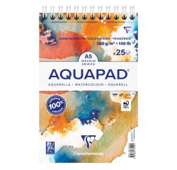 Goldline Aquapad A5+, Aquarellblock mit Doppelspiralbindung, 25 Blatt naturweiß 300g, mittelfeine Körnung