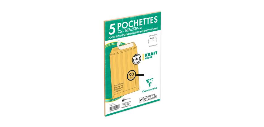 Paquet de 5 Pochettes Kraft Adour Brun C5-162x229mm - Auto-Adhésives - 90g/m2 - Brun