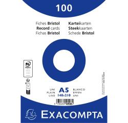 Paquete de 100 fichas Exacompta cartulina Bristol retractil - blanco liso sin taladro 148x210mm - Blanco