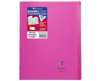Cahier piqué Koverbook 24x32 cm 96 pages petits carreaux + marge couverture polypropylène transparent - Rose